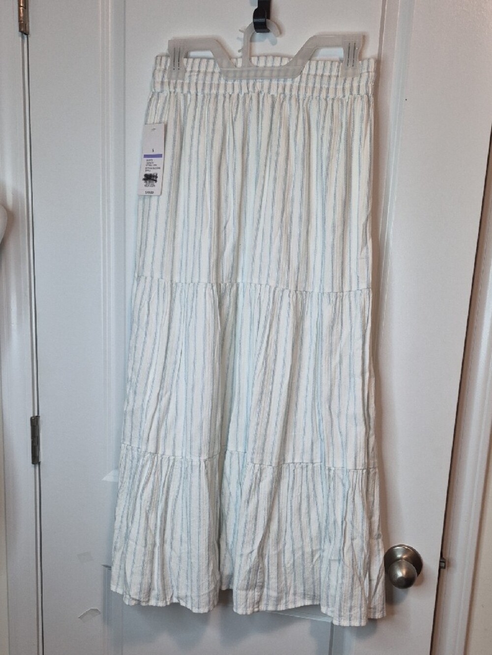 new directions White and Light Blue Striped Tiered Maxi Skirt Size S - Picture 3 of 10